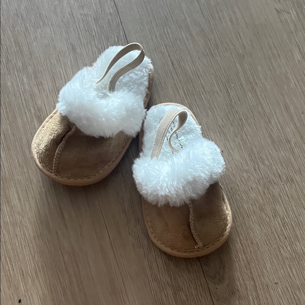 Cozy Tan and White Kids Slippers
